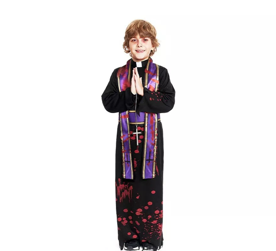 Translation missing: pt-PT.Disfraz de Sacerdote Sangriento negro con estola para niño