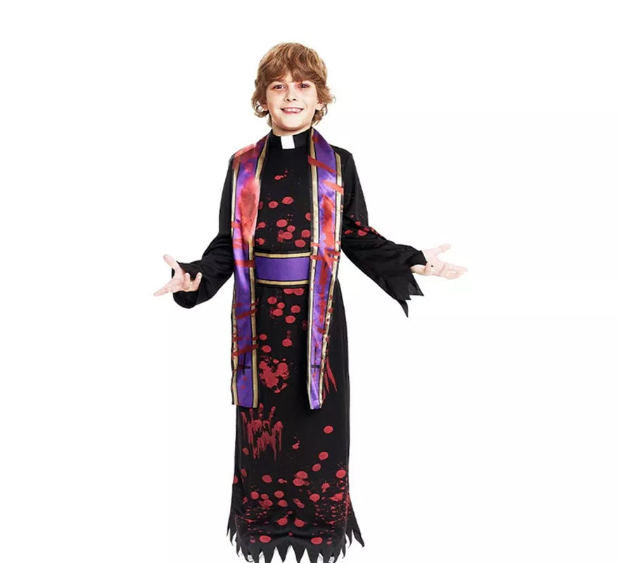 Translation missing: pt-PT.Disfraz de Sacerdote Sangriento negro con estola para niño