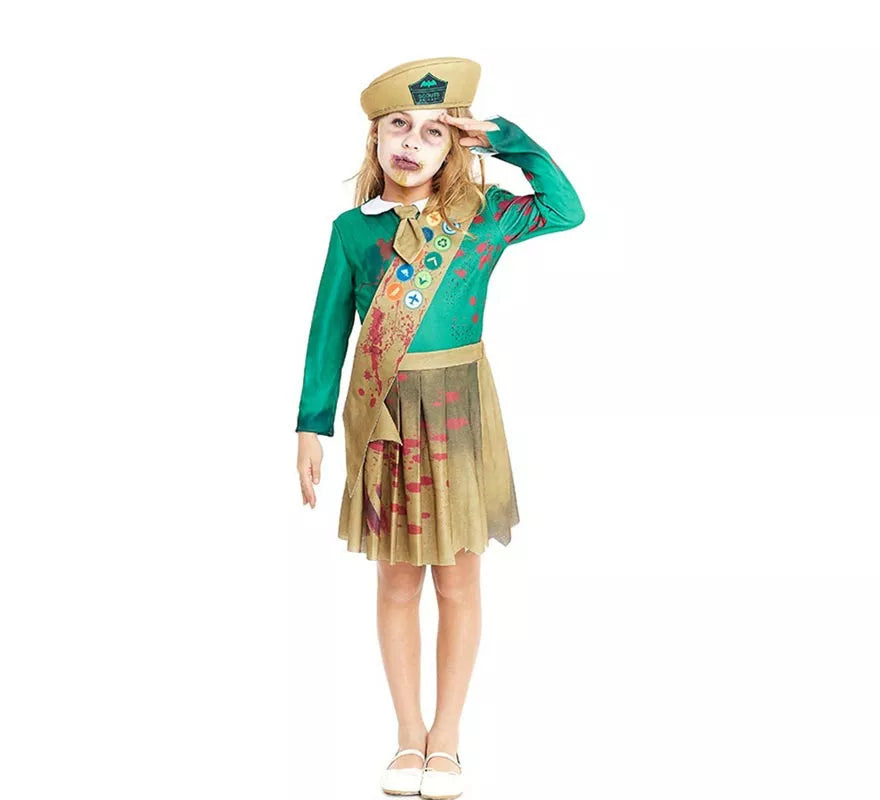 Translation missing: pt-PT.Disfraz de Scout Zombie verde y marrón para niña y adolescente