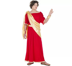 Fato de senador romano vermelho e dourado para homem