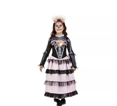 Fato preto e rosa do Dia da Mulher Morta para uma menina