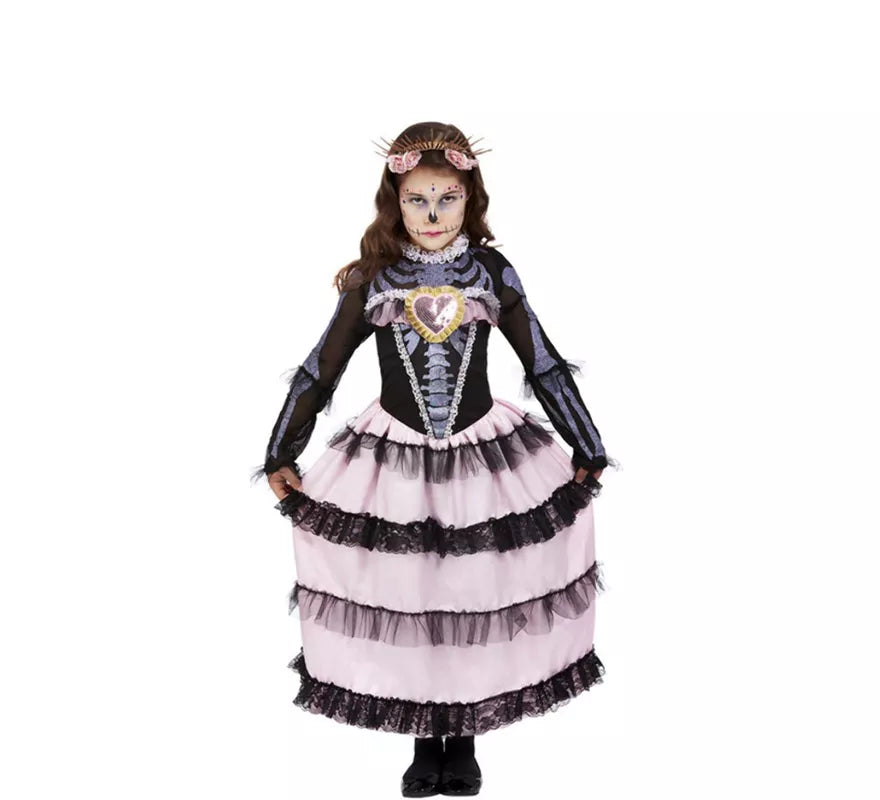 Translation missing: pt-PT.Disfraz de Señorita del Día de Muertos negro y rosa para niña