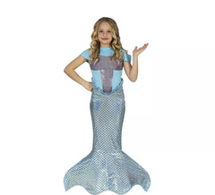 Fato de sereia cauda longa azul para menina