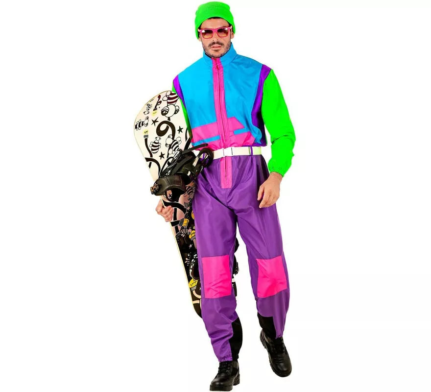 Translation missing: pt-PT.Disfraz de Snowboarder lila y verde fluorescente para adulto