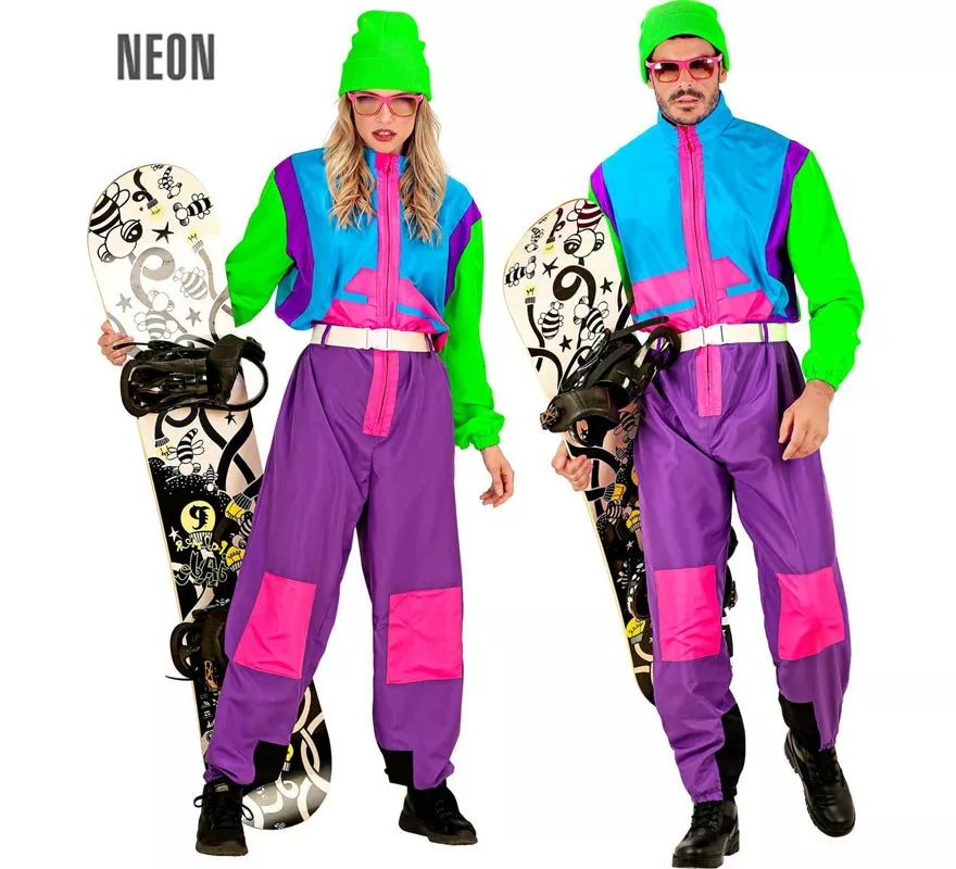 Translation missing: pt-PT.Disfraz de Snowboarder lila y verde fluorescente para adulto
