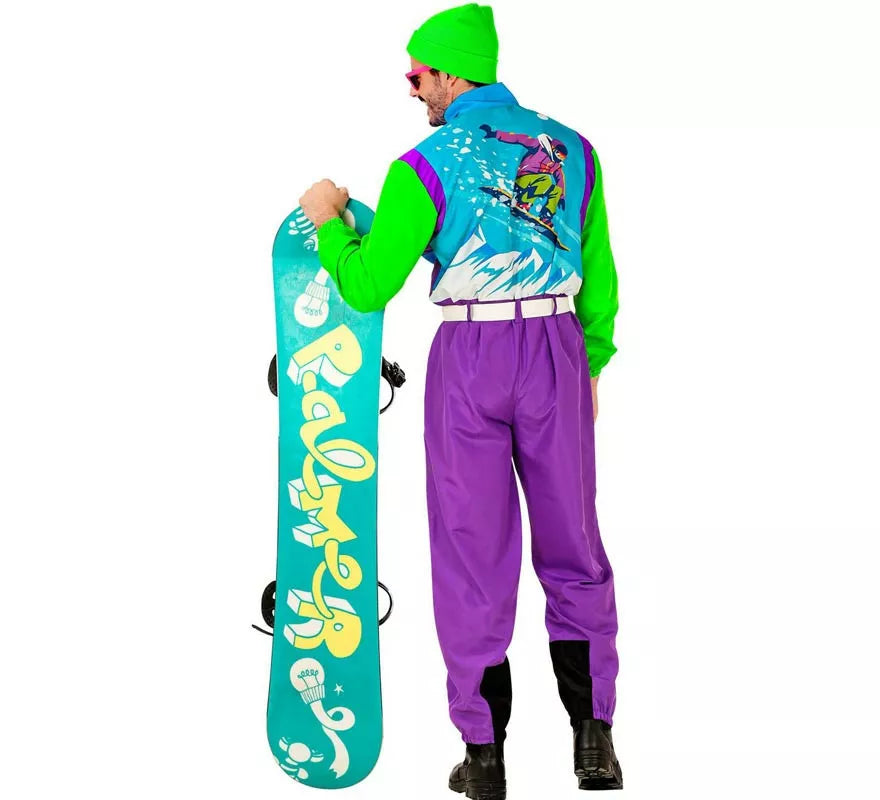 Translation missing: pt-PT.Disfraz de Snowboarder lila y verde fluorescente para adulto