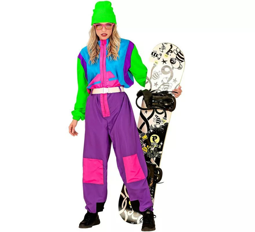 Translation missing: pt-PT.Disfraz de Snowboarder lila y verde fluorescente para adulto