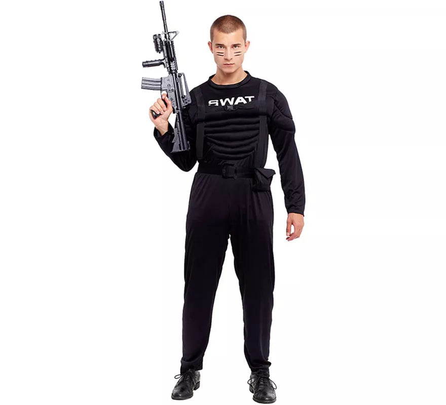 Translation missing: pt-PT.Disfraz de Soldado SWAT Musculoso negro para hombre