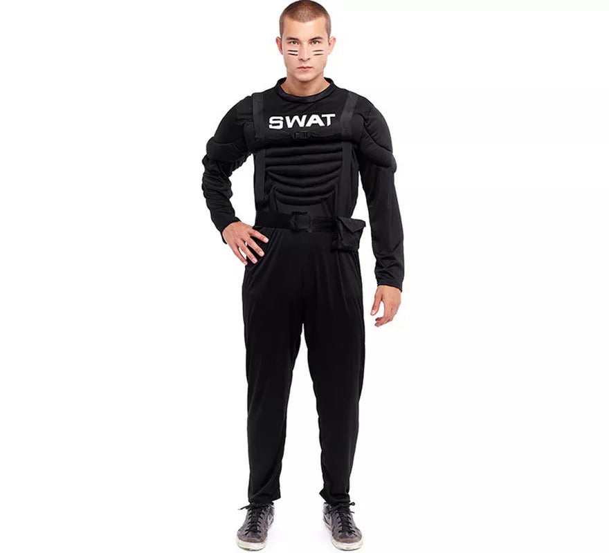 Translation missing: pt-PT.Disfraz de Soldado SWAT Musculoso negro para hombre
