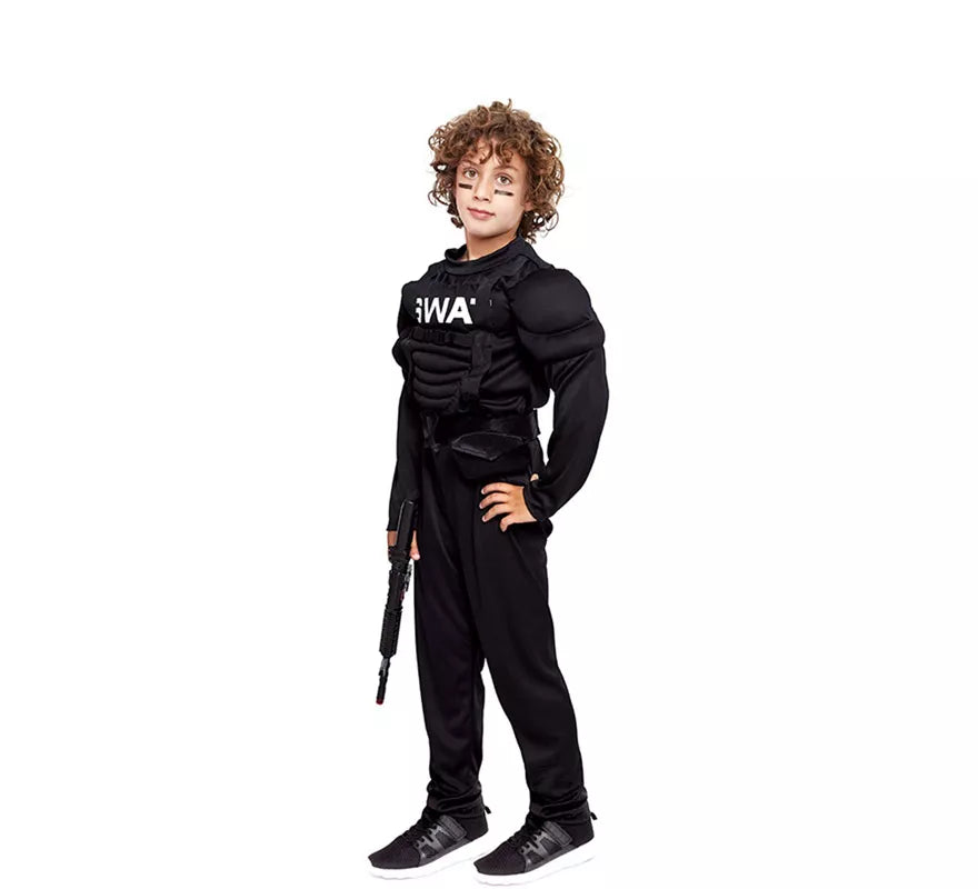 Translation missing: pt-PT.Disfraz de Soldado SWAT Musculoso negro para niño