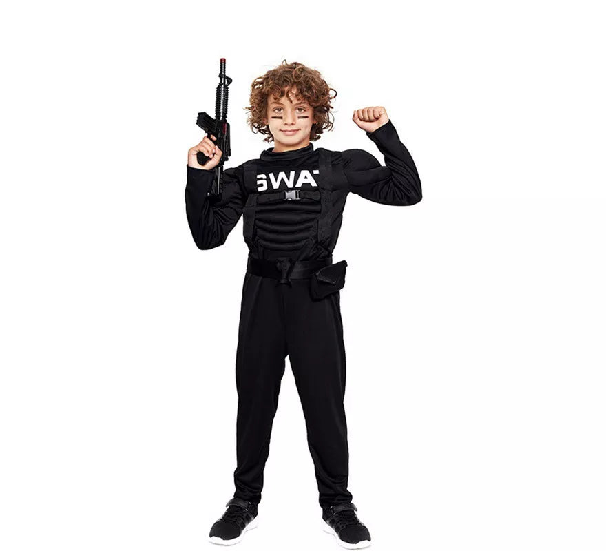 Translation missing: pt-PT.Disfraz de Soldado SWAT Musculoso negro para niño