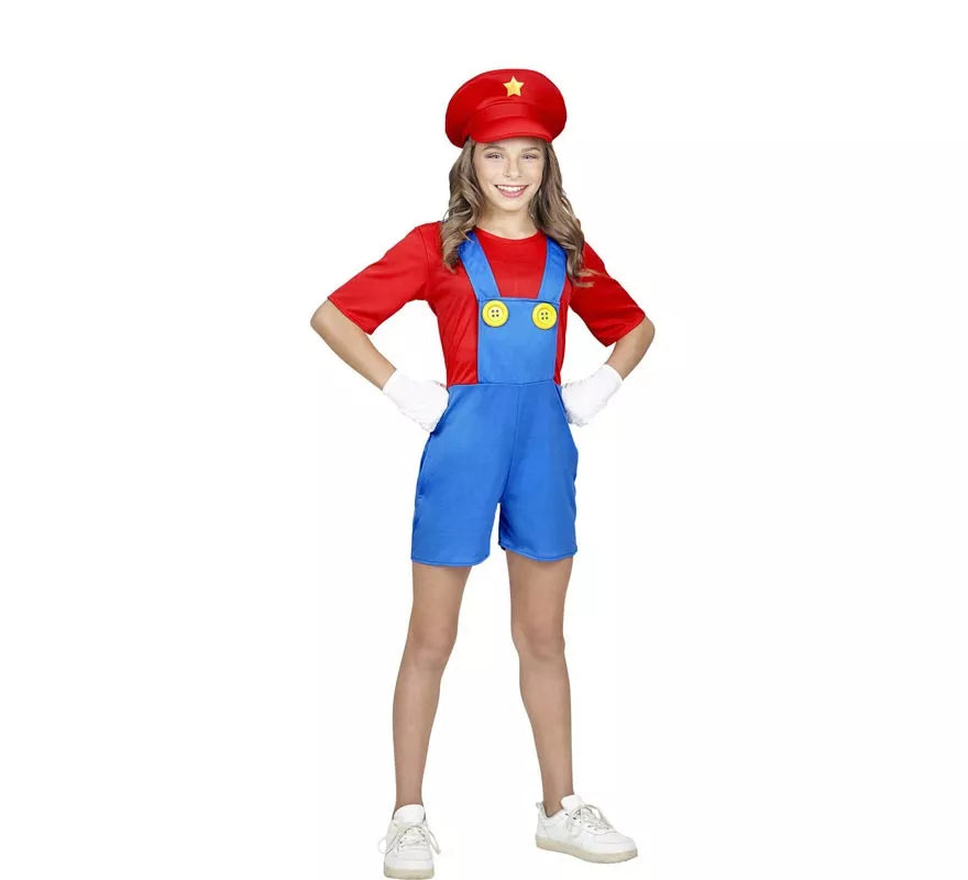 Translation missing: pt-PT.Disfraz de Súper Fontanera roja para niña y adolescente