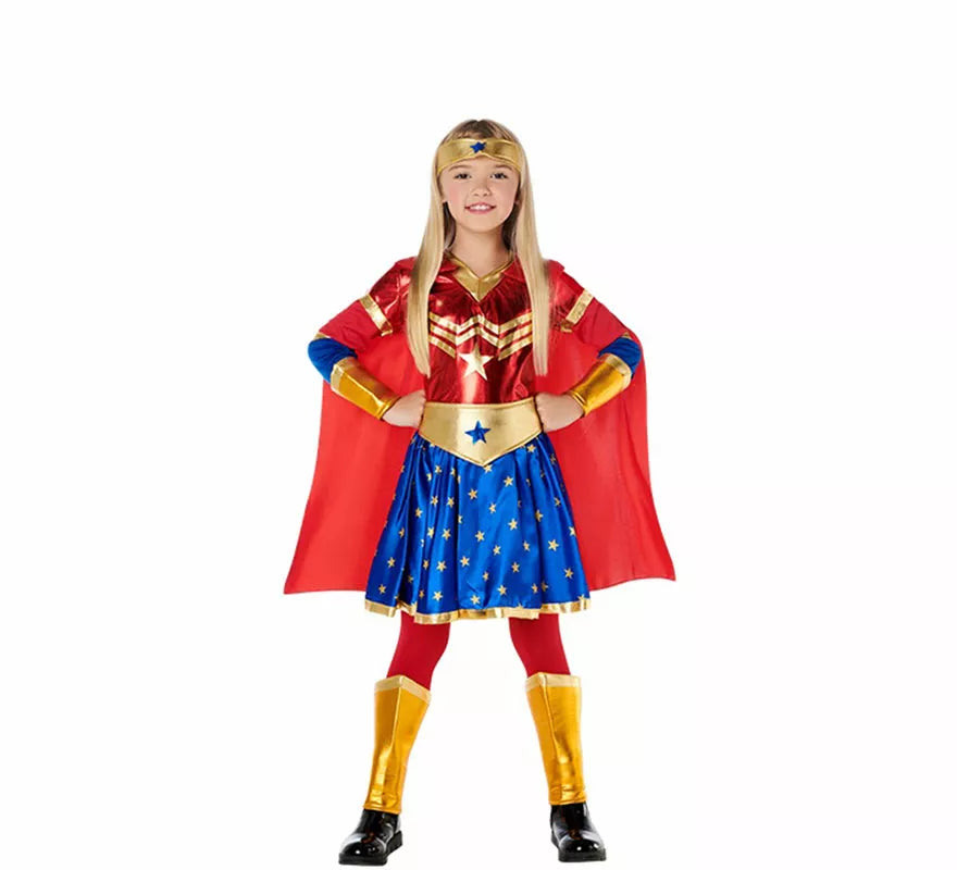 Translation missing: pt-PT.Disfraz de Super Heroína con estrellas y capa para niña