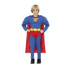Fato de super-herói musculoso azul e vermelho para menino