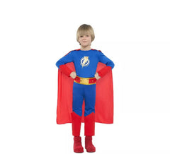 Fato de super-herói azul e vermelho para menino