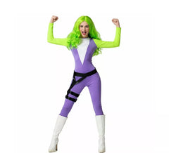 Fato de super-heroína verde para mulher