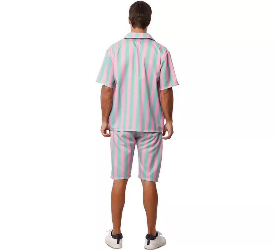 Disfraz de Surfista rosa y azul a rayas para hombre
