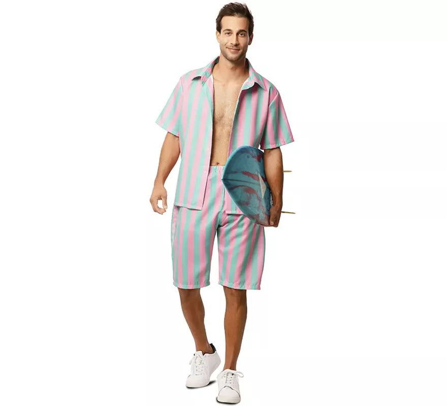 Translation missing: pt-PT.Disfraz de Surfista rosa y azul a rayas para hombre