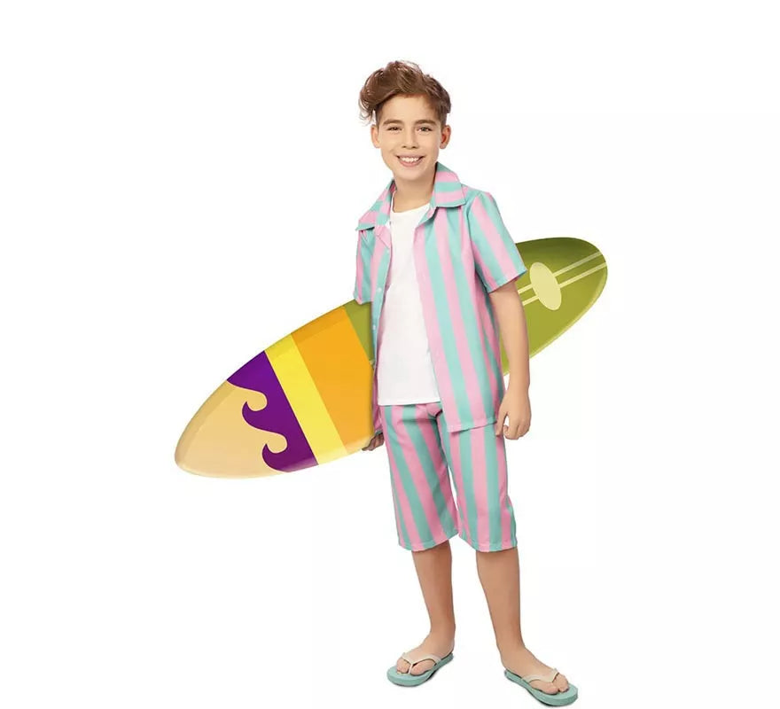 Translation missing: pt-PT.Disfraz de Surfista rosa y azul a rayas para niño