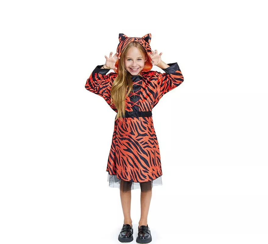 Translation missing: pt-PT.Disfraz de Tigresa en vestido con capucha para niña y adolescente