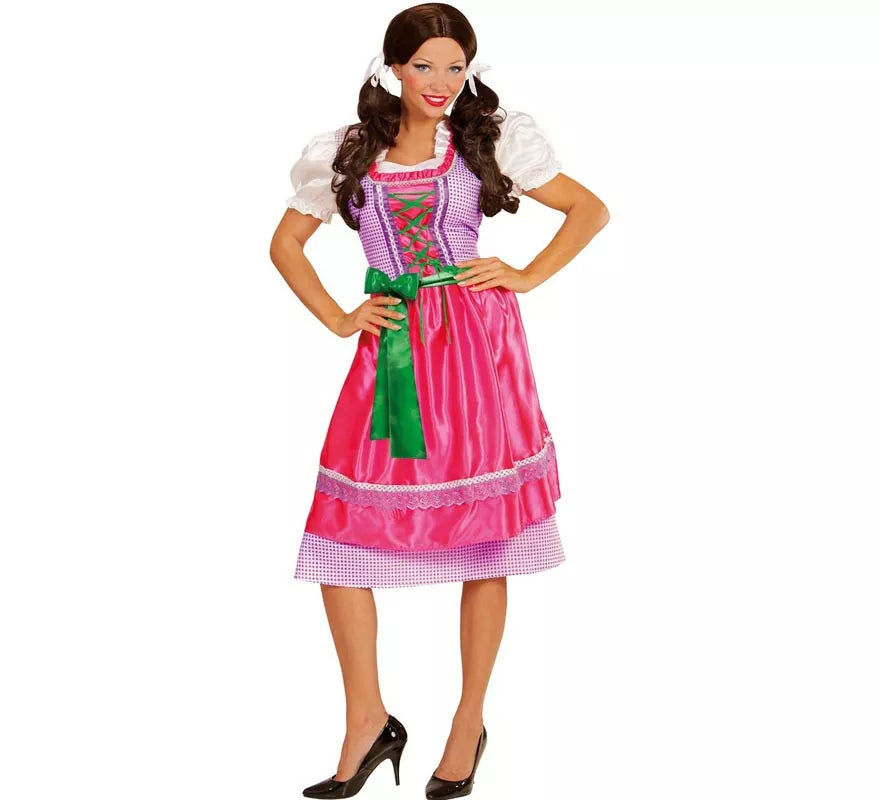 Translation missing: pt-PT.Disfraz de Tirolesa Dirndl rosa y verde con delantal para mujer