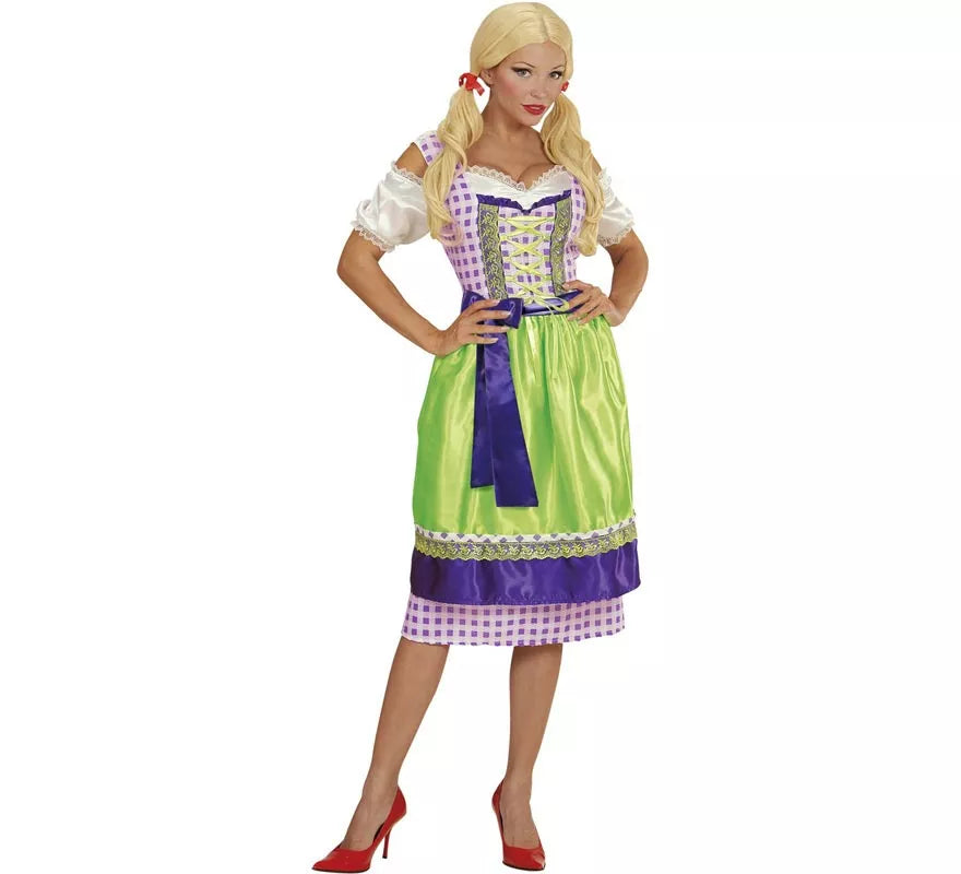 Translation missing: pt-PT.Disfraz de Tirolesa Dirndl verde y azul con delantal para mujer