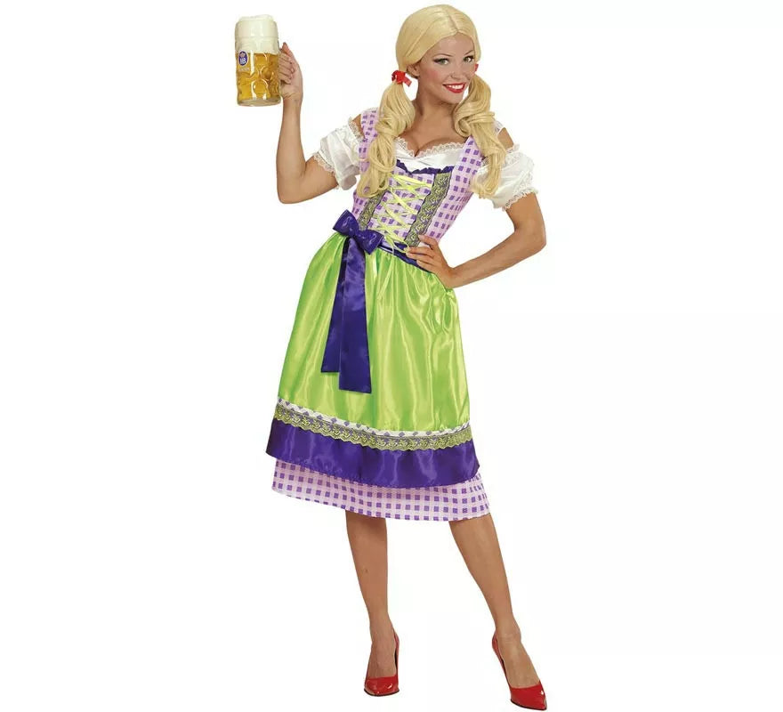 Translation missing: pt-PT.Disfraz de Tirolesa Dirndl verde y azul con delantal para mujer