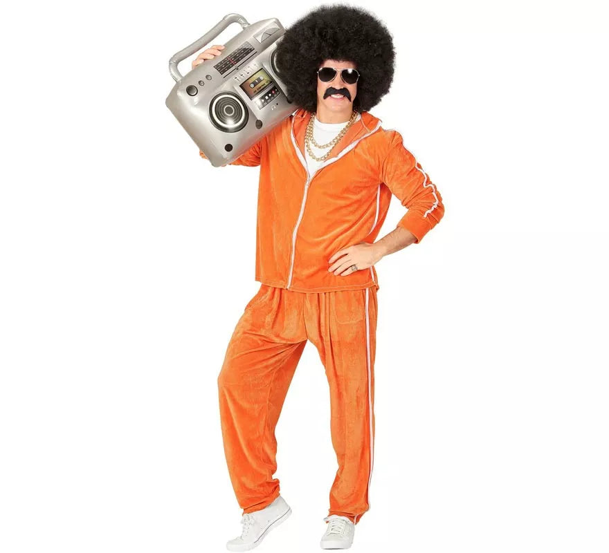 Translation missing: pt-PT.Disfraz de Traje Deportivo Años 80 naranja terciopelo para hombre