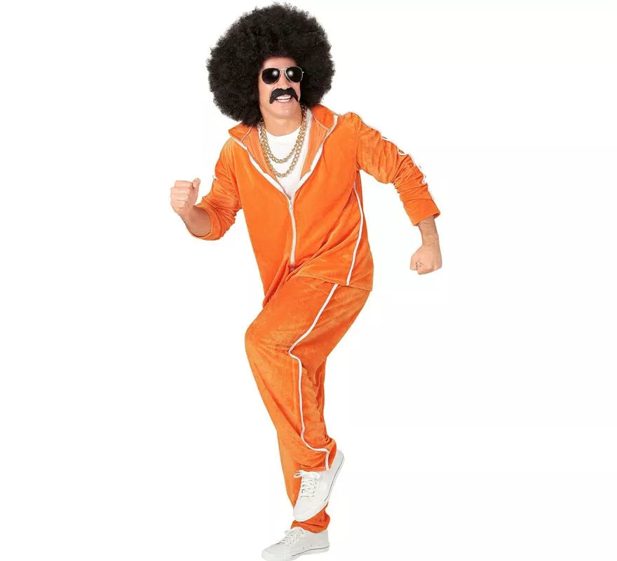 Translation missing: pt-PT.Disfraz de Traje Deportivo Años 80 naranja terciopelo para hombre