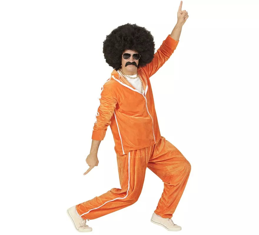 Translation missing: pt-PT.Disfraz de Traje Deportivo Años 80 naranja terciopelo para hombre