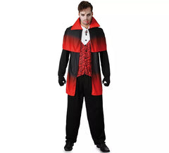 Fato de vampiro vermelho e preto para homem