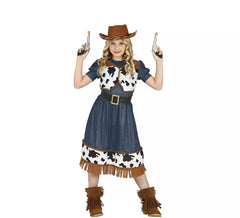 Fato de vaqueira com vestido estampado para menina