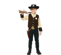 Fato de cowboy de xerife castanho para menino