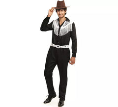 Fato de cowboy do Velho Oeste preto e branco para homem