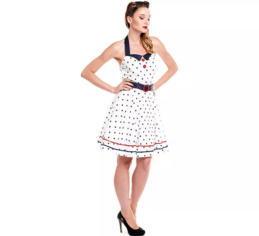Translation missing: pt-PT.Disfraz de Vestido Blanco con Lunares Años 50 para mujer