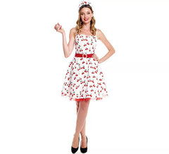 Fato de vestido feminino cerejas anos 50