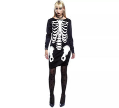 Traje de vestido de esqueleto feminino