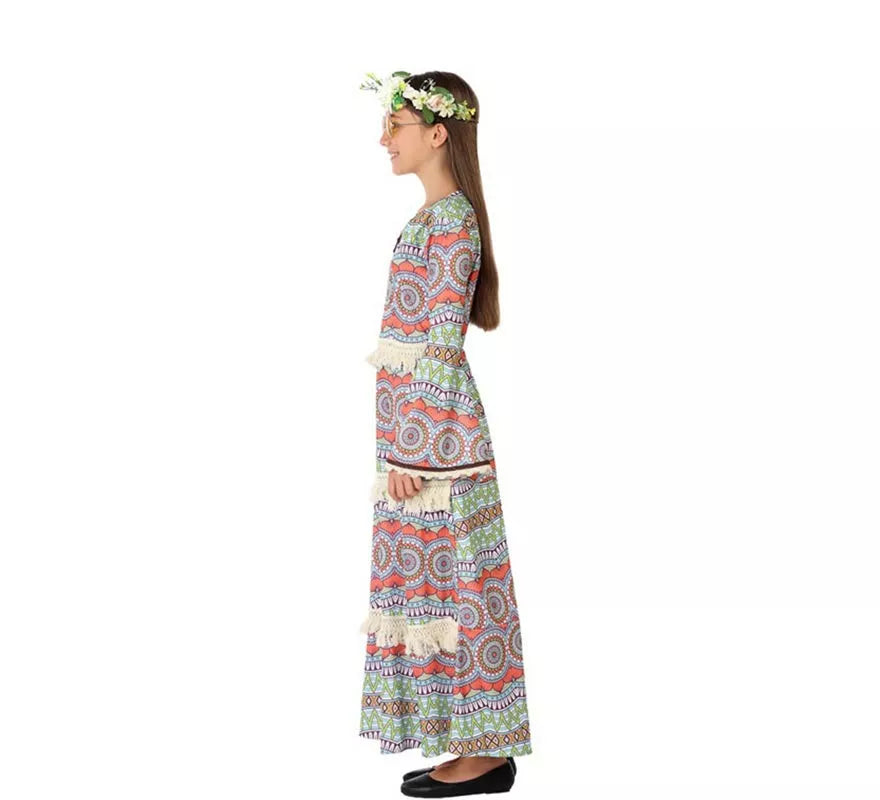 Disfraz de Vestido Hippie con Estampado para niña