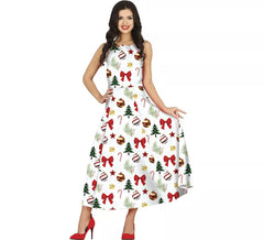 Traje de vestido branco longo de Natal para mulheres