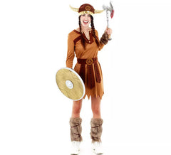 Fato de guerreiro Viking castanho para mulher