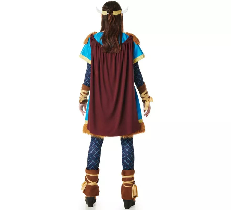 Translation missing: pt-PT.Disfraz de Vikingo azul con Capa para mujer