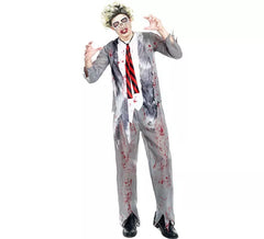 Fato de zumbi escolar cinza para homem