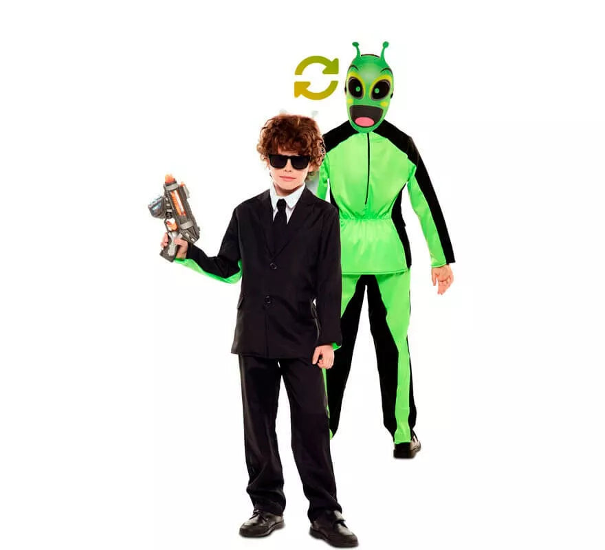 Translation missing: pt-PT.Disfraz Doble de Hombre de Negro y Alien para niño