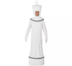 Fato de xadrez duplo rainha e rei branco para adulto