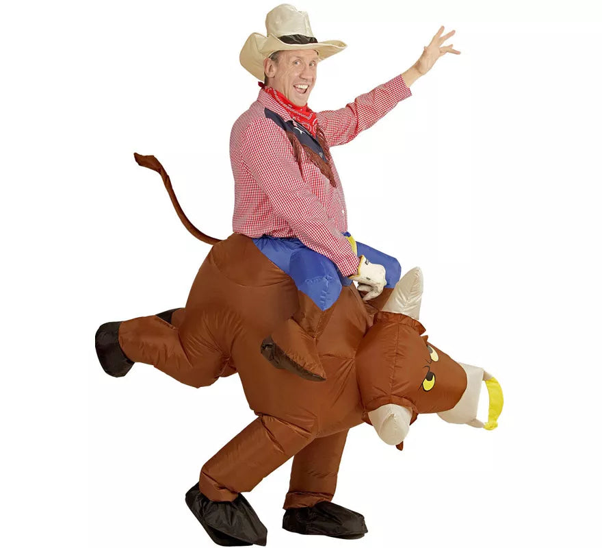 Translation missing: pt-PT.Disfraz Hinchable de Vaquero montando Toro Salvaje para adulto