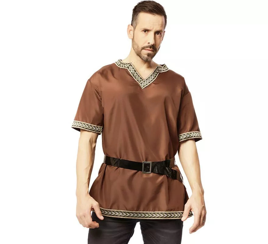 Translation missing: pt-PT.Disfraz o Camisa Medieval Marrón con cinturón para hombre