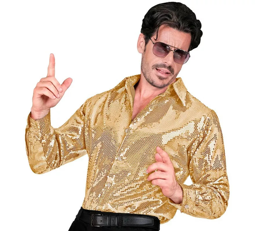 Translation missing: pt-PT.Disfraz o Camisa Moda dorado con lentejuelas para hombre