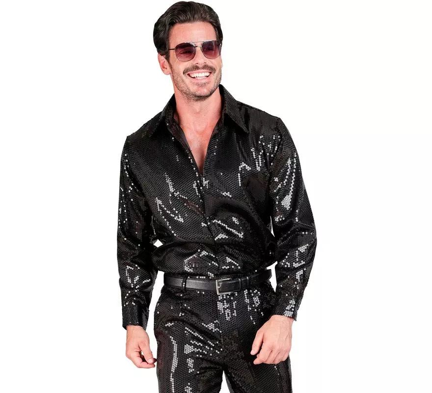 Translation missing: pt-PT.Disfraz o Camisa Moda negro con lentejuelas para hombre