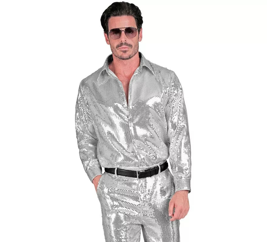 Translation missing: pt-PT.Disfraz o Camisa Moda plateada con lentejuelas para hombre