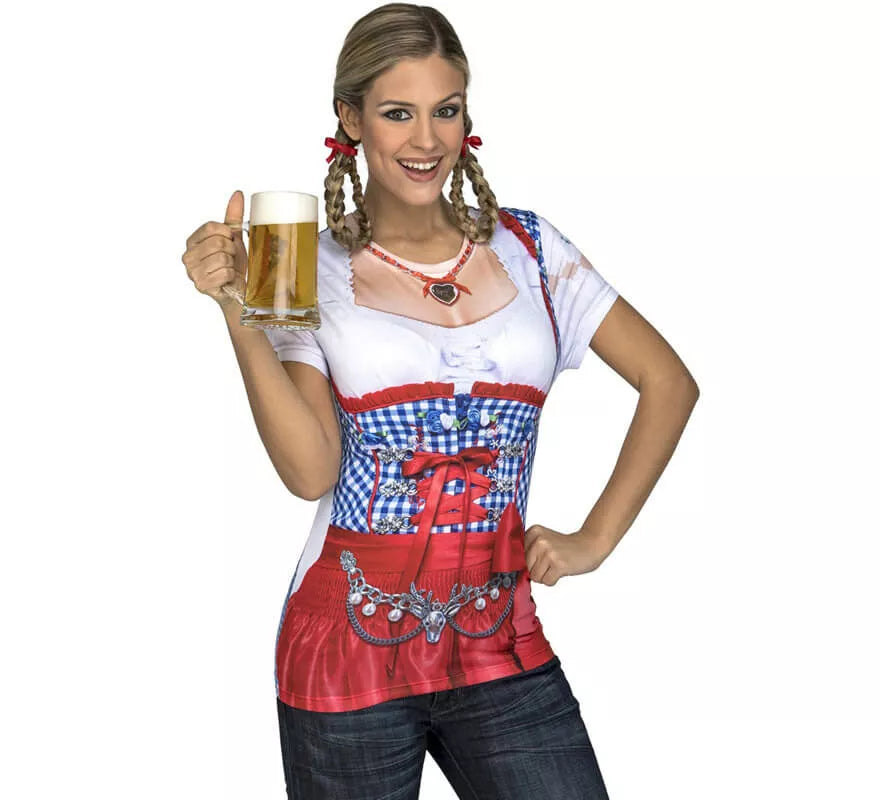 Translation missing: pt-PT.Camiseta disfraz de Bávara roja y azul para mujer